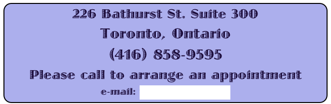 226 Bathurst St. Suite 300
Toronto, Ontario
(416) 858-9595
Please call to arrange an appointment
e-mail: william@keech.ca

     Colonia Primero de Mayo, junto a Hacienda
            e-mail info@listonoduro.com  


